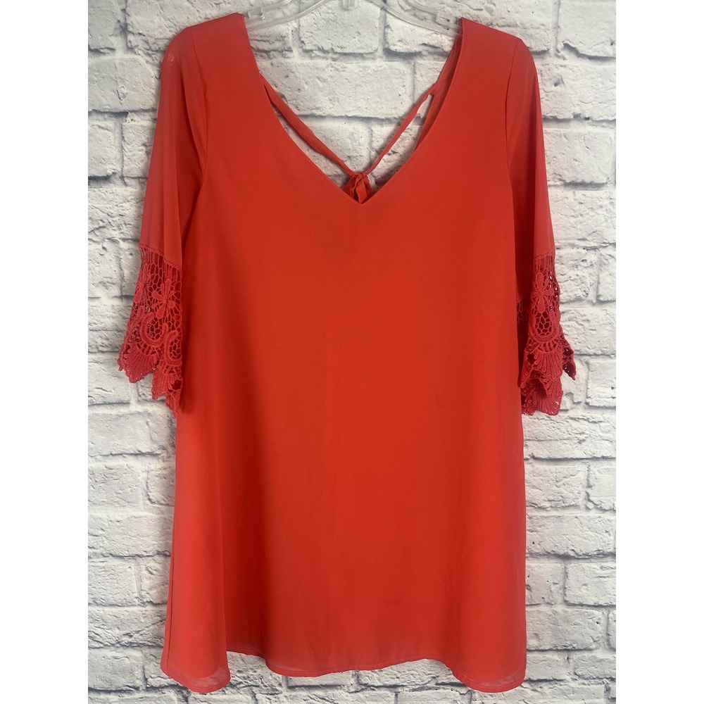 Altar'd State Dress Women's Size XS Orange V-Neck 3/4 Bell Sleeve Short Shift